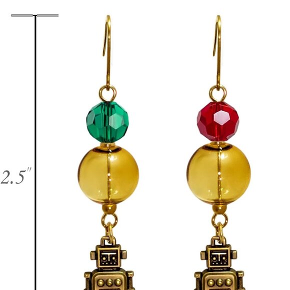 Steampunk Mismatched Glass Ball Dangle Earrings for Women, Brass & Copper, Uniqu - Picture 5 of 7